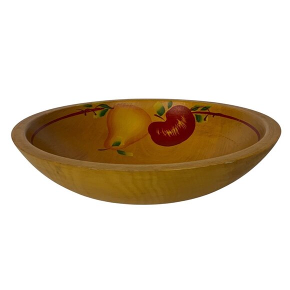 Vintage Wooden Fruit Serving Bowl Hand Painted Apple Pear Kitchen Decor - Picture 3 of 4